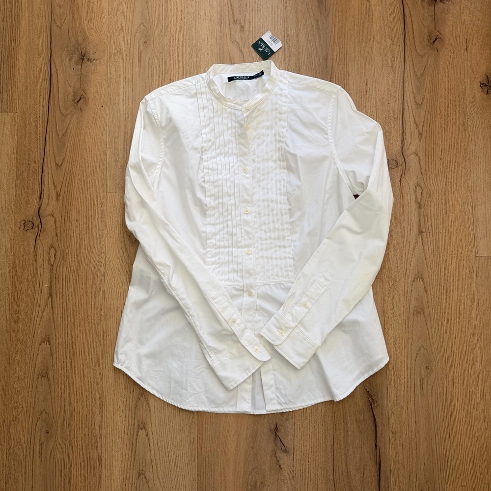 Ralph Lauren White Pintuck Button-Down Shirt, size 14, New, Unworn.